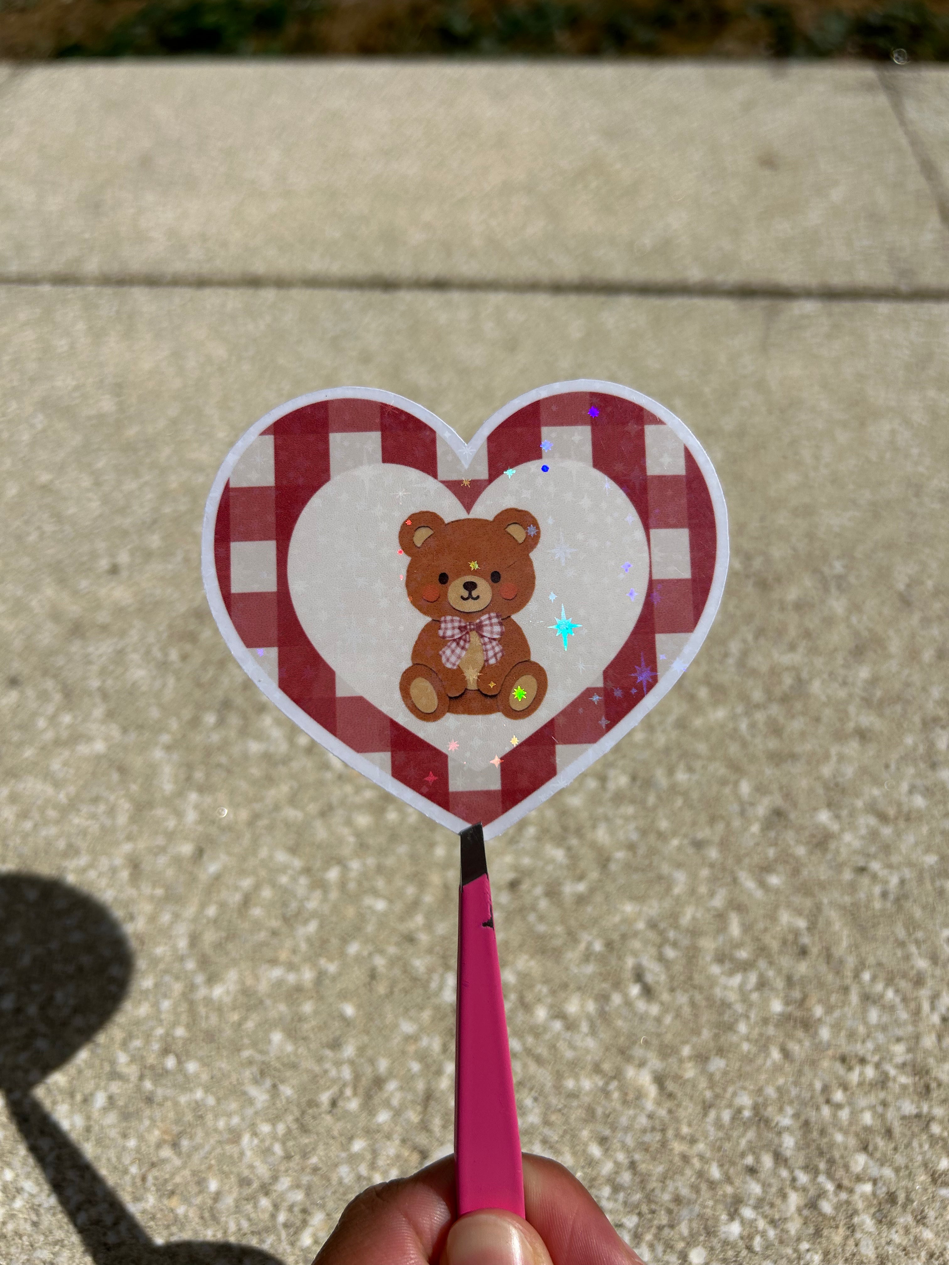 🧸Grand Coeur Sticker – finition holographique ✨